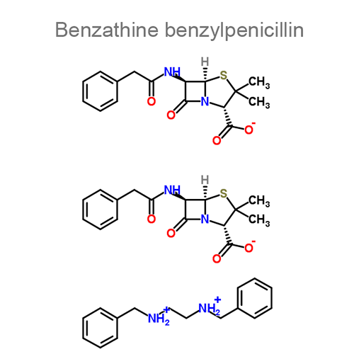 Структурная формула Бензатина бензилпенициллин + Бензилпенициллин прокаина + Бензилпенициллин