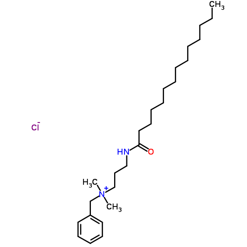 Структурная формула Бензилдиметил [3-(миристоиламино) пропил]аммоний хлорид моногидрат